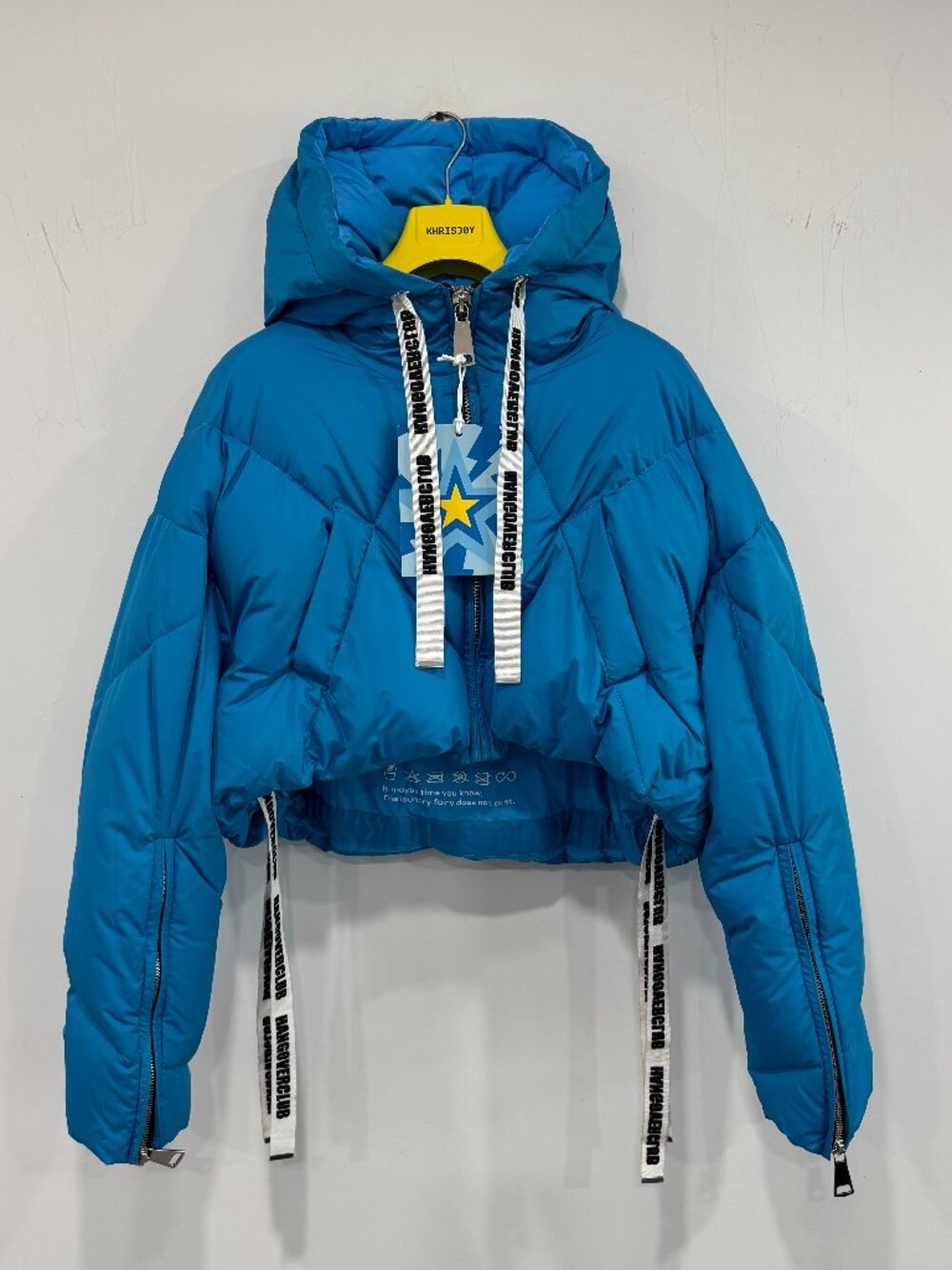 Khrisjoy x Hangover Club Blue Oversized Cropped Puffer Jacket NWT, Size 01